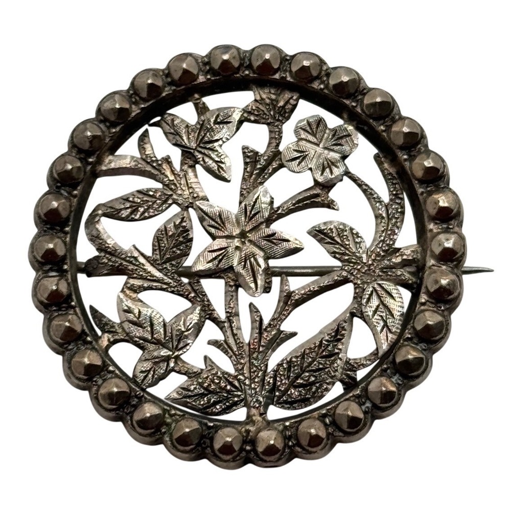 Antique Victorian Silver Flower Cut Out Brooch‎ Pin
